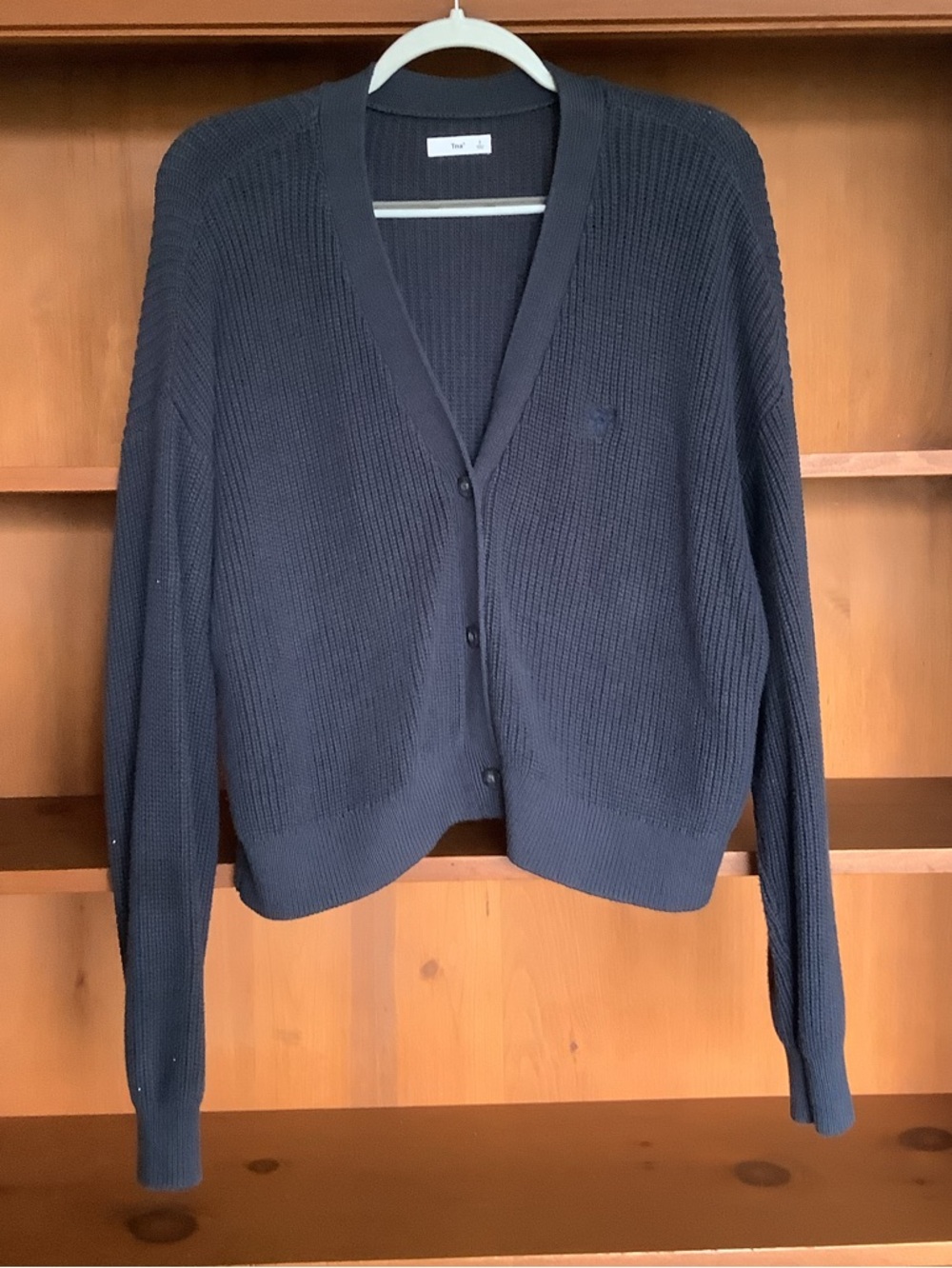 TNA Aritzia Navy Waffle Knit Cardigan Sweater Oversized Cotton Blend Size M/L